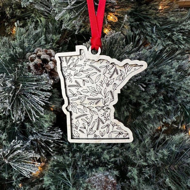 Minnesota Floral Wood Ornament